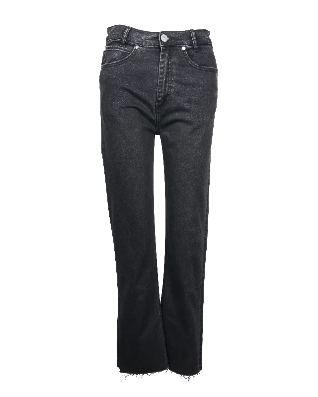 Stylish tight trousers for women with high-waisted fit for flattering look -Sandro Raw Hem Regular Fit Jeans in Black Cotton Denim