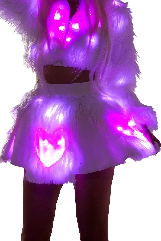 Trendy skirts with asymmetrical hem lines -RB301 - Light-Up Pink Heart White Shag Skirt***40% OFF***