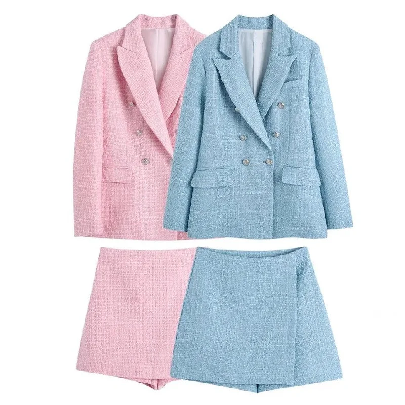 Stretch denim skirts for comfy wear -Kalt Blazer And Tweed Skirt Set