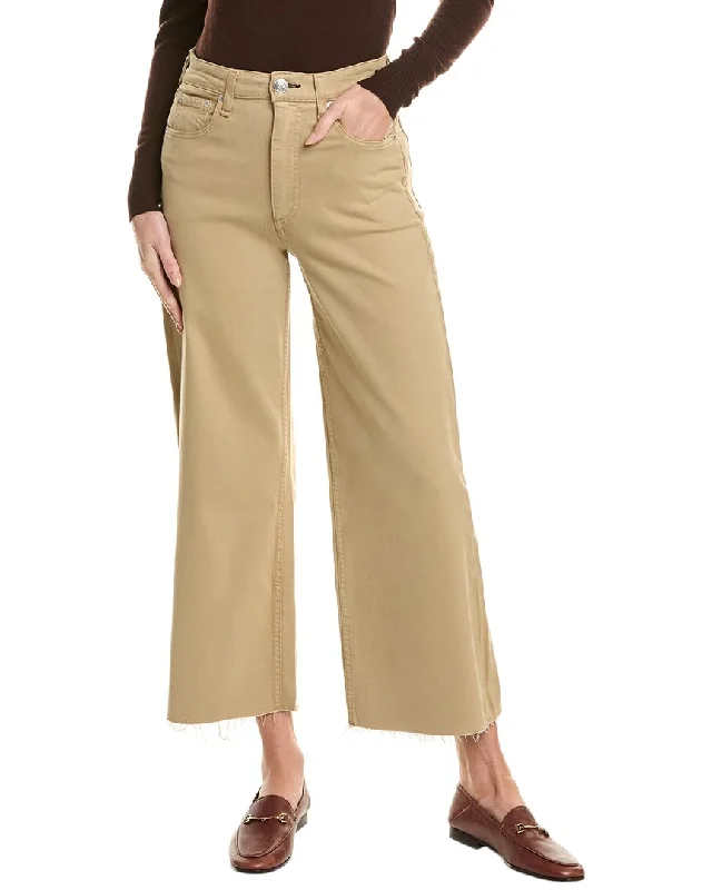 Black leather tight trousers for women with sleek, glossy finish for night out -rag & bone Andi Beige High-Rise Wide Leg Jean