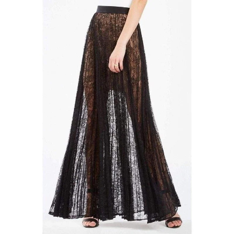 Patterned skirts with geometric print edge -Pleated Lace Maxi Skirt