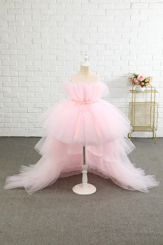 Sequined Dresses for Sparkle -Pink High Low Flower Girl Dress