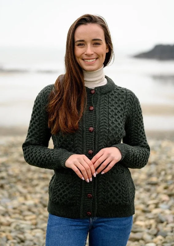 Printed cardigan with unique patterns -Aran Lumber Cardigan | Army Green