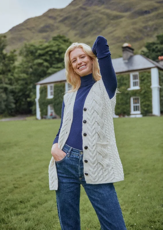 Machine - knitted cardigan for durability -Saoirse Aran Supersoft Cardigan | Natural