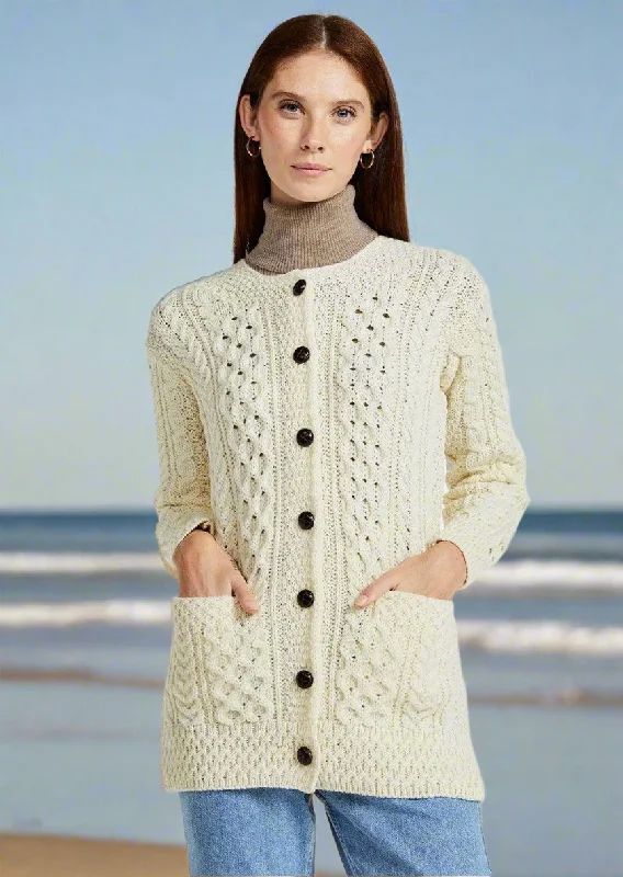 Hiking - cardigan for outdoor adventures -Basket Weave Aran Cardigan | Natural