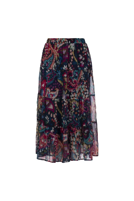 Lightweight linen skirts for breathable wear -Printed Chiffon Skirt with lining | MULTI MOSAIC | 8559AR