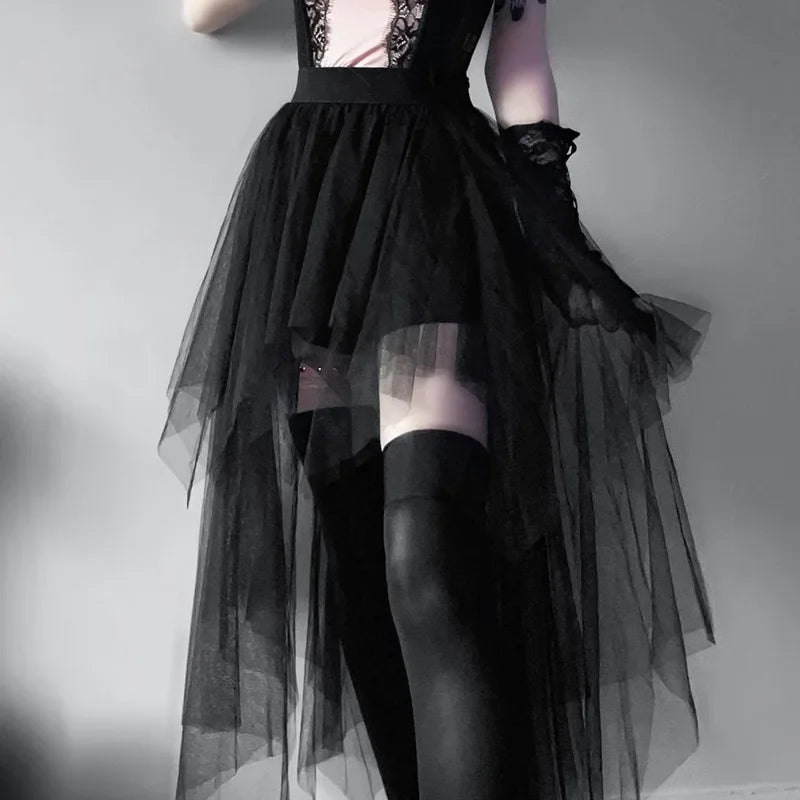 A-line skirts with flared hem elegance -High Irregular Gothic Waisted Sexy Net Summer Yarn Casual Clothes Skirt