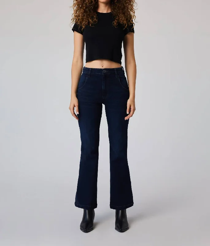 Tight trousers for women with faux leather material for sleek and modern look -Grant High Rise Trouser Flare Jean In Dark Moore