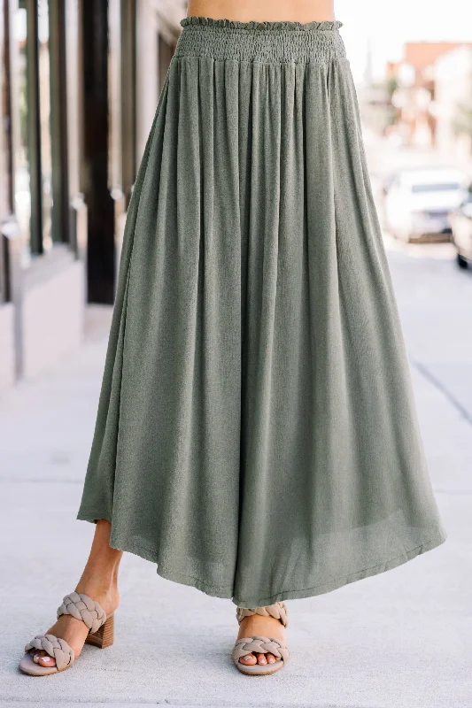 Cute skirts with playful polka dots -Everything You Do Olive Green Maxi Skirt