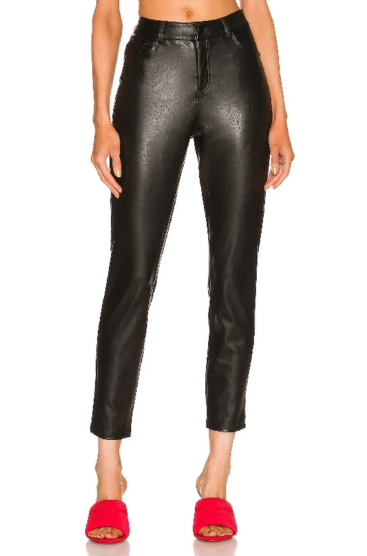 High-waisted tight trousers for women with flare leg and retro aesthetic -Faux Leather 5 Pocket Pants In Black