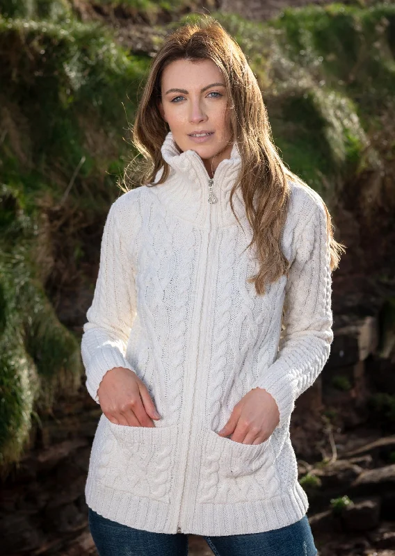 Date - night cardigan for a romantic evening -Aran Claddagh Zip Cardigan | Natural