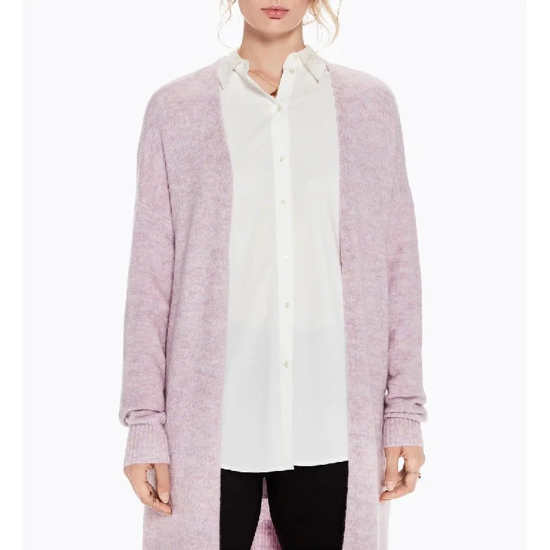 Yellow - cardigan for a bright and cheerful look -Longline Fluffy Wool Cardigan (Lilac Melange)