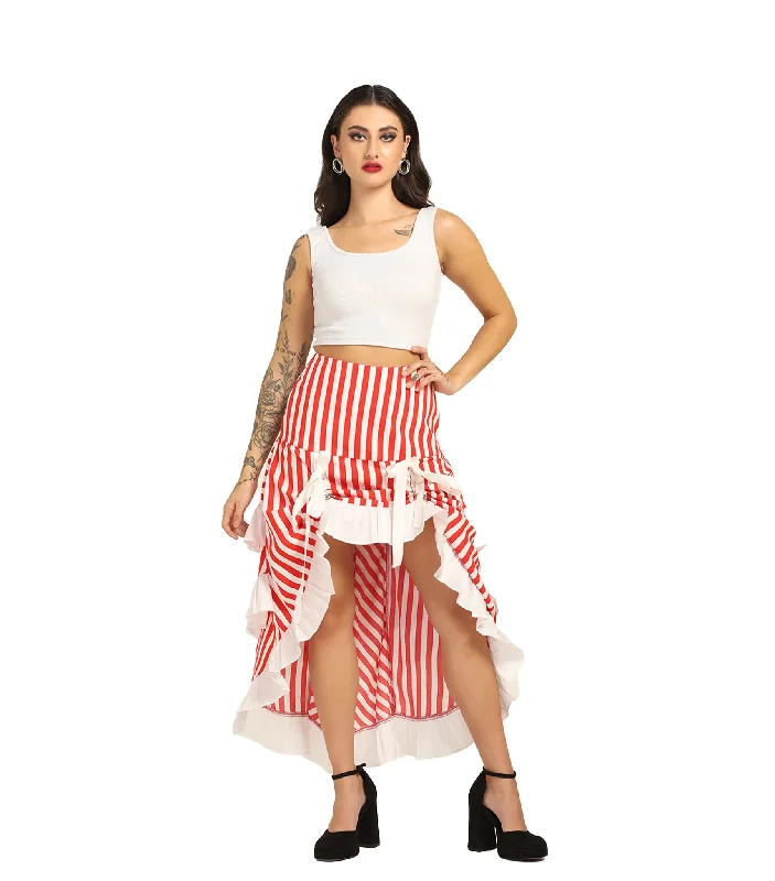 Soft cotton skirts for cozy comfort -Red Stripe Adjustable High-Low Skirt