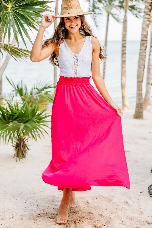 Affordable skirts with basic solid colors -It's A Lovely Day Fuchsia Pink Maxi Skirt