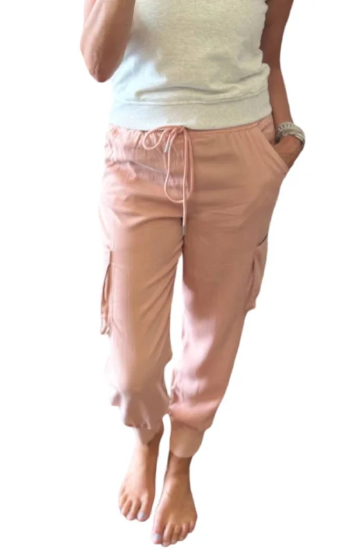 Tight trousers for women with decorative buttons and flattering silhouette for day wear -High Rise Cargo Joggers In Pink