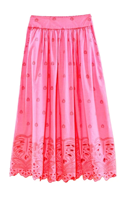 Durable cotton skirts for tough daily use -Scalloped Broderie Anglaise Cotton-poplin Maxi Skirt