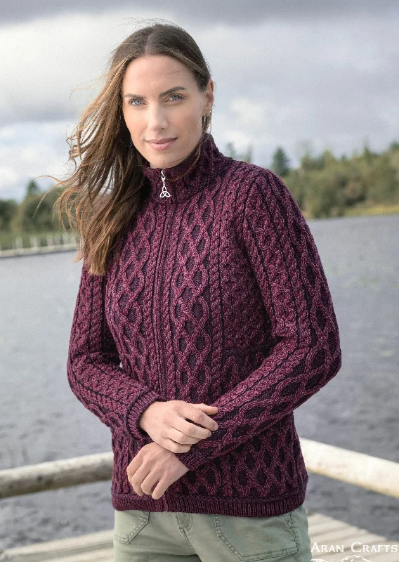 Cultural - event cardigan for a stylish appearance -Aran Crafts Plated Zip Cardigan | Purple