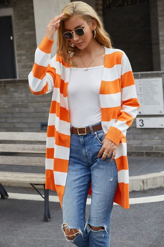 Cable - knit cardigan with classic patterns -Game Day Cardigan (Orange)