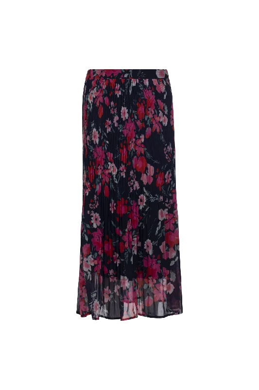 High-waisted pencil skirts for professional office wear -Mini pleat Skirt with lining | Pink Navy Garden | 8578AR