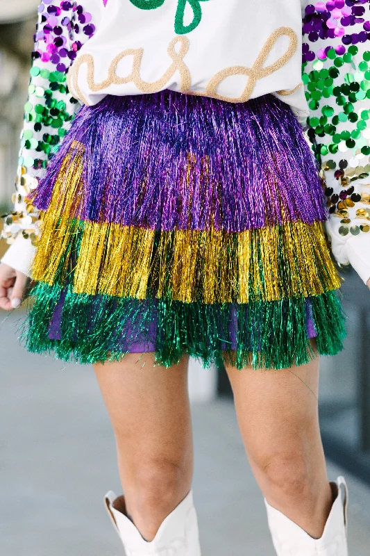 Patterned skirts with geometric print edge -Life Of The Party Purple Colorblock Skirt