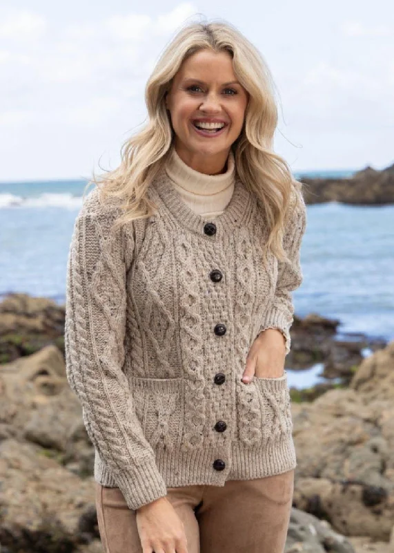 Anniversary - dinner cardigan for a special occasion -Inagh Ladies Aran Cardigan | Oatmeal