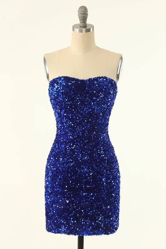 Gray Dresses for Subtle -Royal Blue Sweetheart Sequins Tight Homecoming Dress