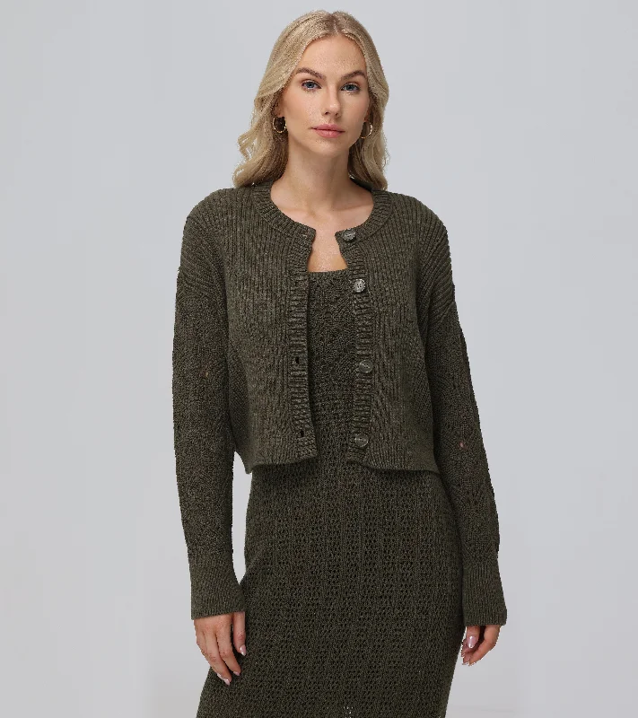 Elegant - cardigan for formal occasions -Mixed Stitch Button Front Cardigan