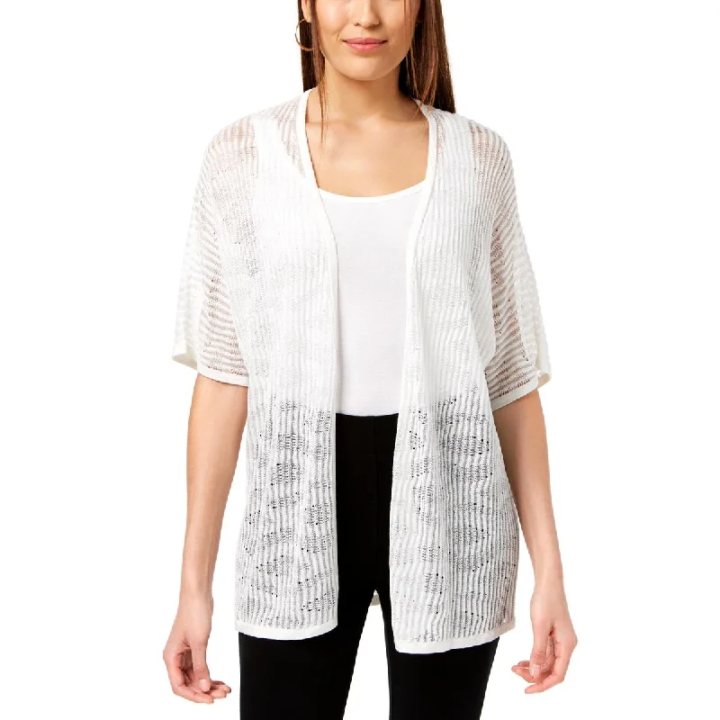 Boat - neck cardigan for a stylish look -Alfani Womens Sheer Open Front Cardigan Top