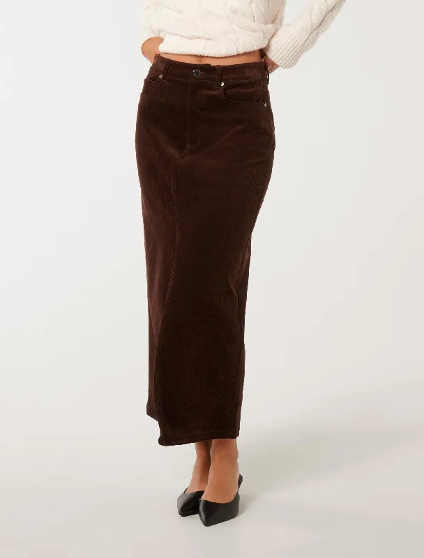 Soft linen skirts for gentle warm wear -Bailey Cord Midaxi Skirt