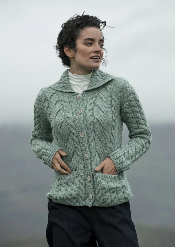 Christmas - cardigan for a holiday - themed outfit -Belcarra Ladies Aran Cardigan | Mint