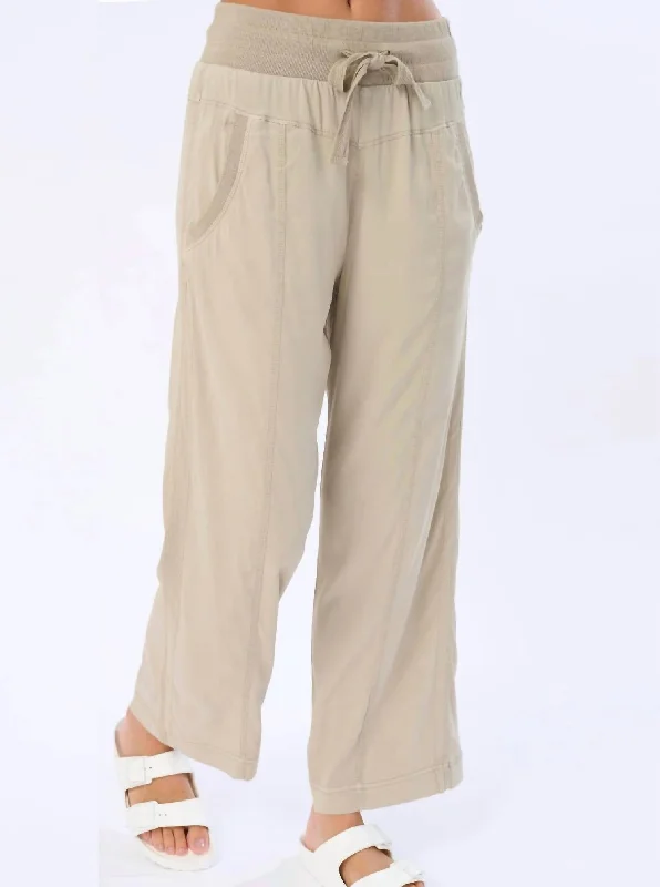 Tight trousers for women with vertical stripes and slimming effect for a sleek look -Natia Pants In Clay