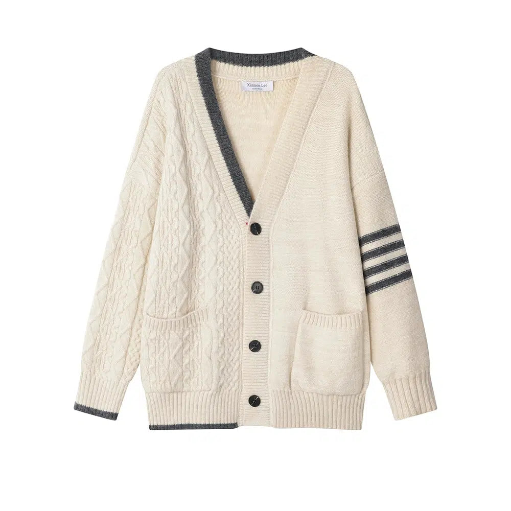 Zip - up cardigan for convenience -Cable Knit  Pockets Cardigan