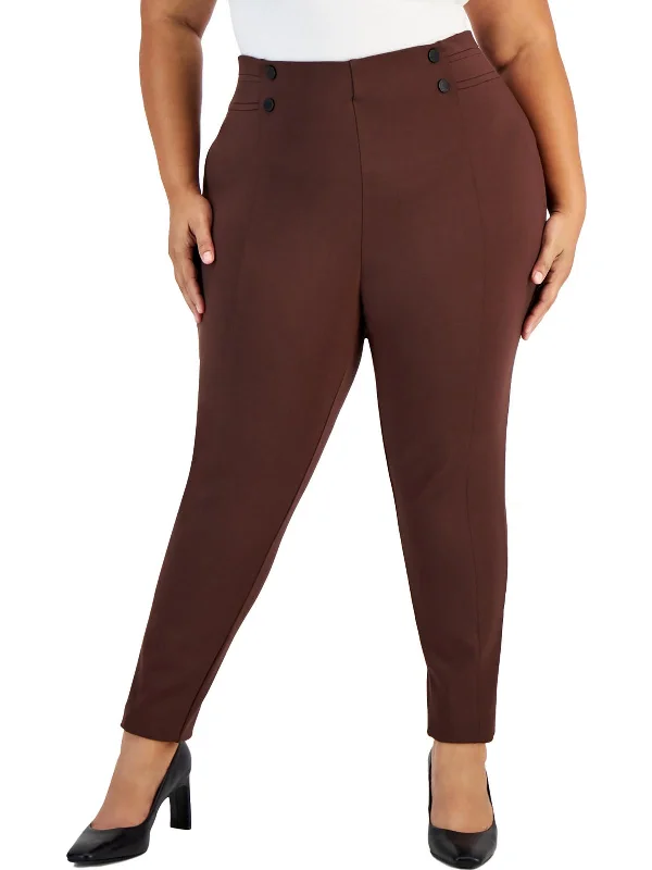 Tight trousers for women with leather accents and modern, bold design -Womens Knit Pleated Skinny Pants