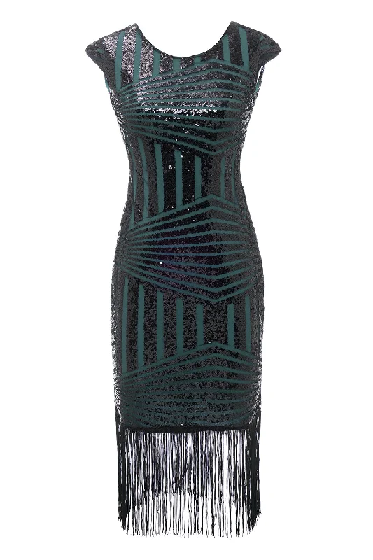 Flared Dresses for Retro -Green Round Neck 1920s Flapper Dress