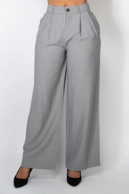 Classic tight trousers for men with slim fit and professional appearance -High-rise Stripe Wide Leg Pants