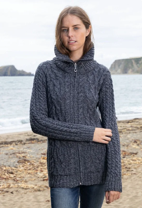 Weekend - cardigan for relaxed outings -Aran Claddagh Zip Cardigan | Slate