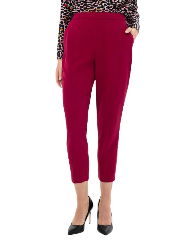 Bold patterned tight trousers for women with geometric or floral prints for unique look -Slim Crop Pants In Beets