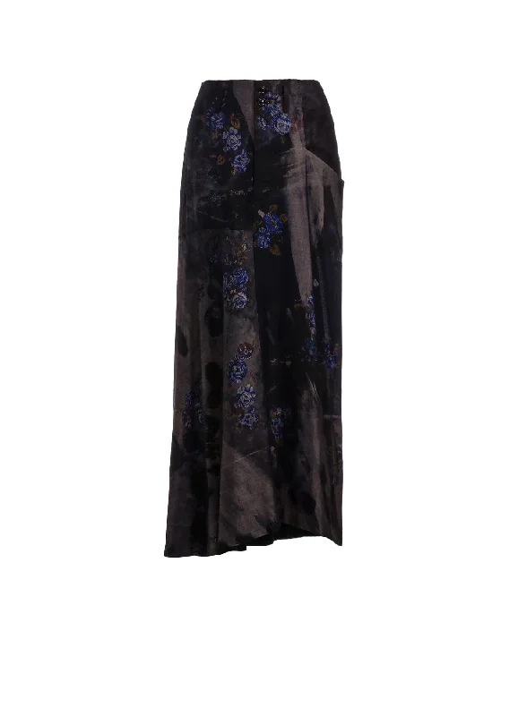 Vintage pencil skirts for nostalgic chic -CU/ TWILL STEPPED ON FLOWER PT ASYMMETRIC LONG SKIRT