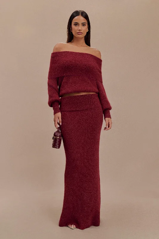 Luxury skirts with elegant silk sheen -Charlotte Knit Maxi Skirt With Overlay - Merlot