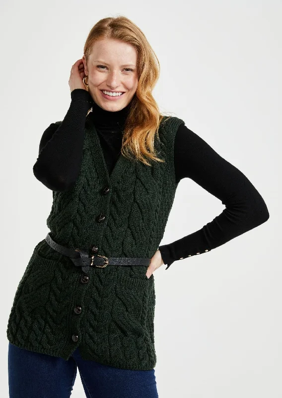 Ruffled - cardigan for a feminine style -Saoirse Aran Supersoft Cardigan | Green