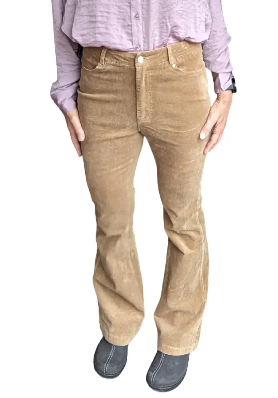 Classic tight trousers for women with smooth fabric and chic, timeless design -Flared Corduroy Pants In Khaki