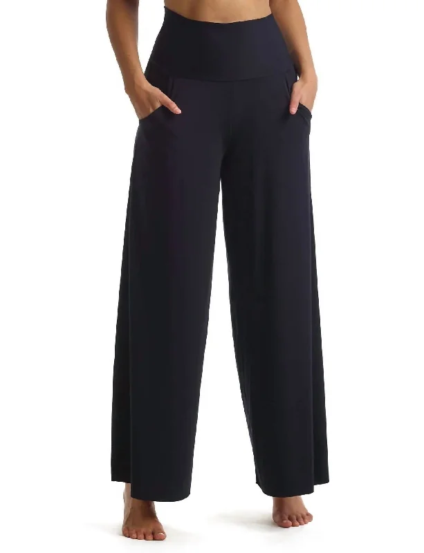 Tight trousers for women with leather accents and modern, bold design -Butter Wide Leg Lounge Pant In Black