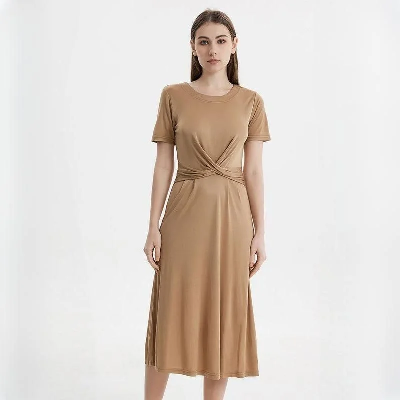 Birthday Dresses for Celebration -Elegant Silk Blend Mid-Calf Dress