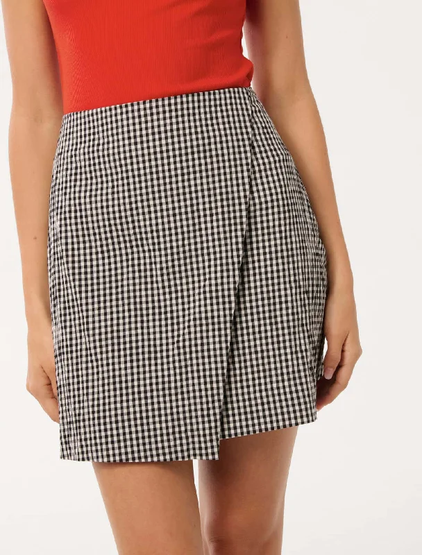 Luxury skirts with elegant silk sheen -Nolani Gingham Wrap Mini Skirt