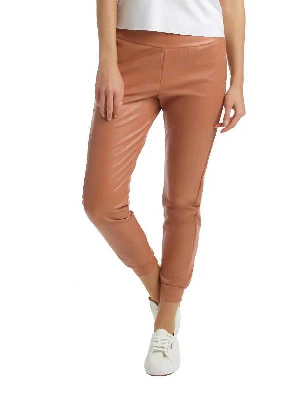 Casual tight trousers for women with comfy waistband and minimalistic style -Faux Leather Jogger In Adobe