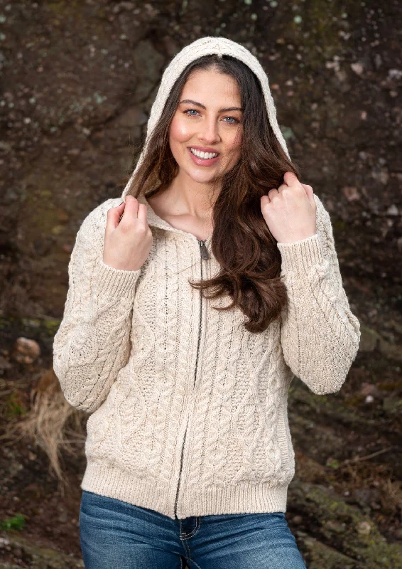 Oversized cardigan for a cozy feel -IrelandsEye Women's Aran Hooded Cardigan | Oatmeal