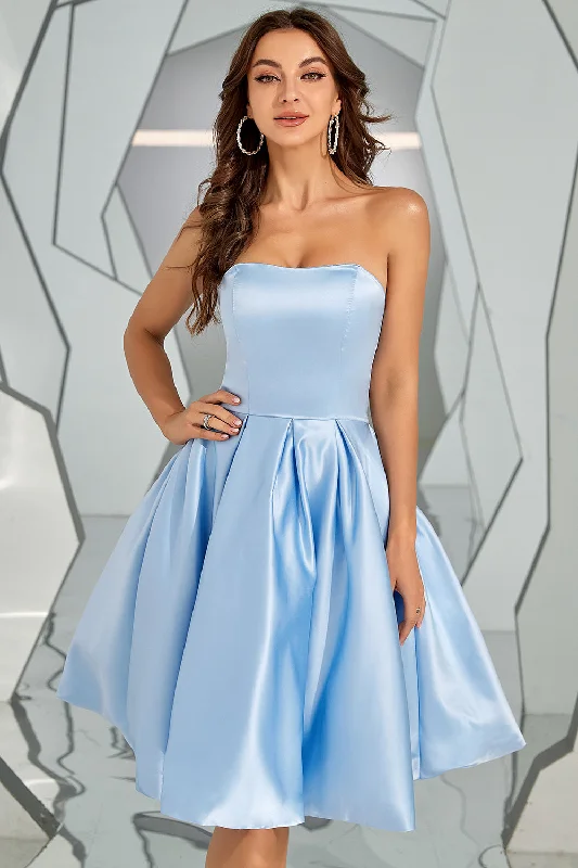 Low-waisted Dresses for Relaxed -Sky Blue Strapless Homecoming Dress