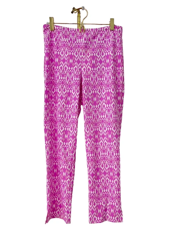 Soft fabric tight trousers for women with breathable material for year-round wear -Lucia Pant In Diamond Ikat Begonia Pink