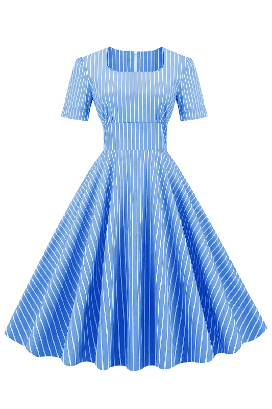 Contemporary Dresses for Fashion -Stripes Short Sleeves 1950s Swing Dress