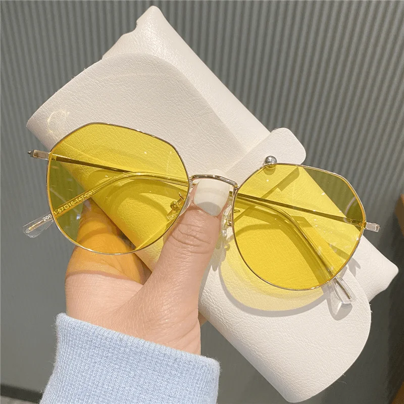 Rimless Sunglasses for Minimalist Look -Square Sunglasses Female round Polygonal Ocean Piece Gradient